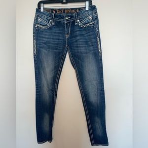 Rock Revival Women’s Blue Denim Elaina Skinny Studded Jeans Size 29
